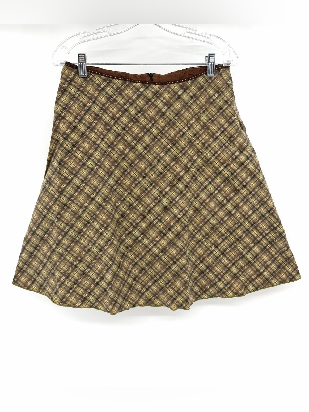 Lapis Womenโs Plaid A-Line Skirt - Brown/Green
